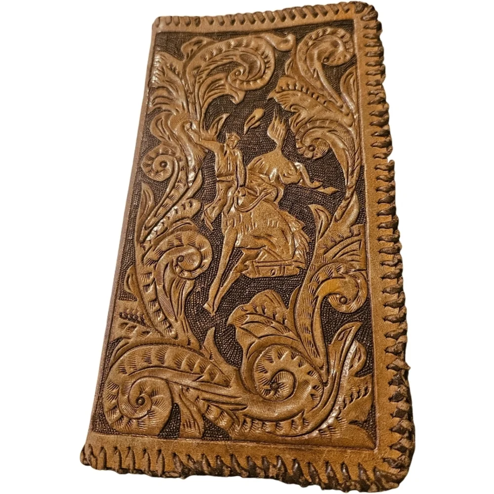 👛 Wallet Hand Tooled Brown Leather  with Rodeo Design - Picture 2 of 5